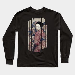 Beautiful japanese geisha with flowers Long Sleeve T-Shirt